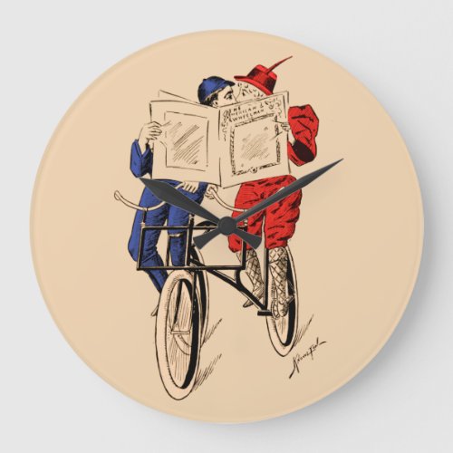 Vintage Tandem Bicycle Couple Reading Kissing Large Clock