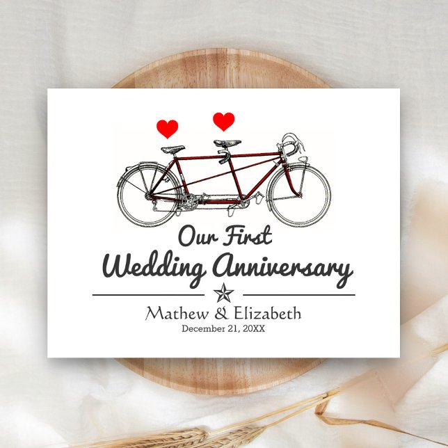Vintage Tandem Bicycle Custom Wedding Anniversary Postcard (Creator Uploaded)