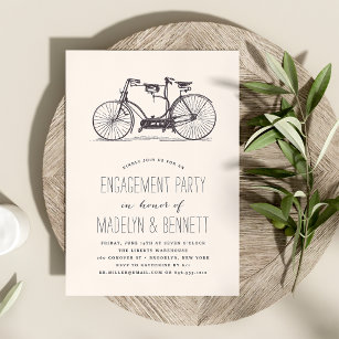 Vintage Tandem Bicycle Engagement Party Invitation