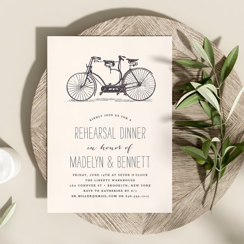 Vintage Tandem Bicycle Rehearsal Dinner Invitation