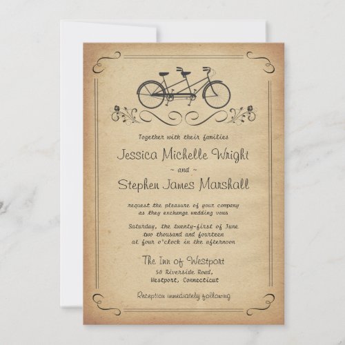 Vintage Tandem Bicycle Wedding Invitations