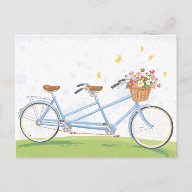Vintage Tandem Bicycle with Flower Basket Postcard (Front)