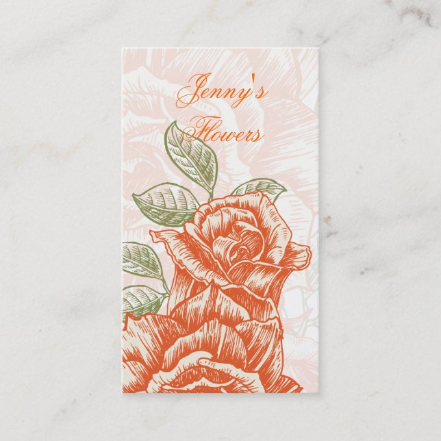 Vintage tangerine orange roses custom business card (Front)