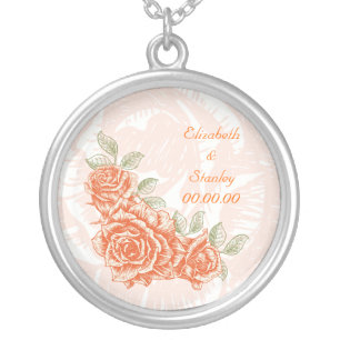 Vintage tangerine orange roses custom necklace