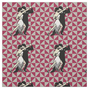 Vintage Tango Dancers Burgundy & White Geometric Fabric