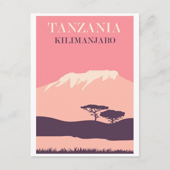 Vintage Tanzania Africa Mount Kilimanjaro Pink Postcard (Front)