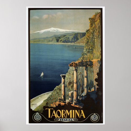 Vintage Taormina Sicily Italian travel ad Poster