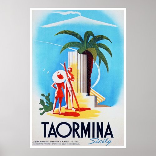 Vintage Taormina Sicily Italy Travel Poster