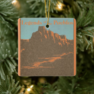 Vintage Taos Pueblos New Mexico, Travel Poster Art Ceramic Ornament