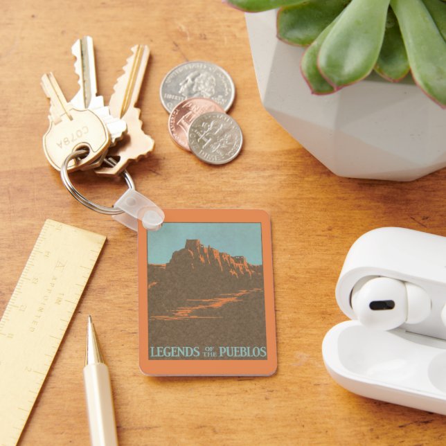 Vintage Taos Pueblos New Mexico, Travel Poster Art Keychain (Desk)