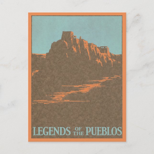 Vintage Taos Pueblos New Mexico, Travel Poster Art Postcard (Front)