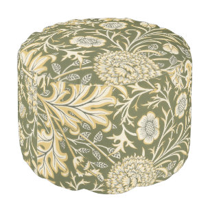 Vintage Tapestry Green Floral Pattern Pouf