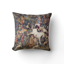 Vintage Tapestry Print Hunting Unicorn Pillow