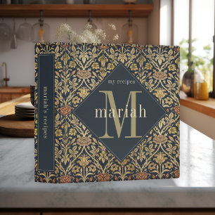 Vintage Tapestry William Morris Monogram Recipe 3 Ring Binder