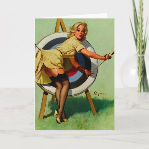 Vintage Target Archery Pinup Girl Card
