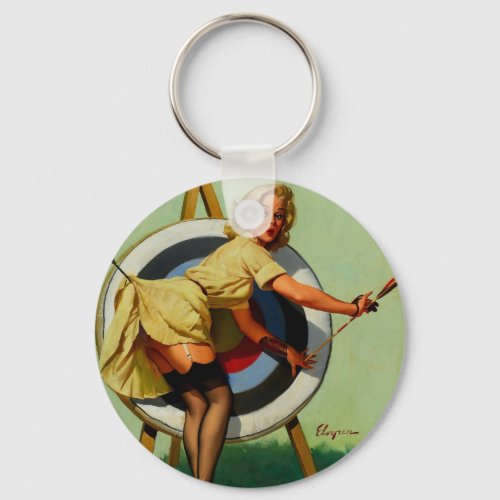 Vintage Target Archery Pinup Girl Keychain