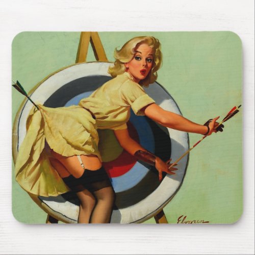 Vintage Target Archery Pinup Girl Mouse Pad