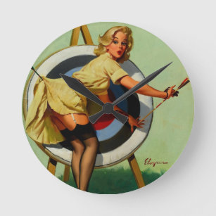 Vintage Target Archery Pinup Girl Round Clock