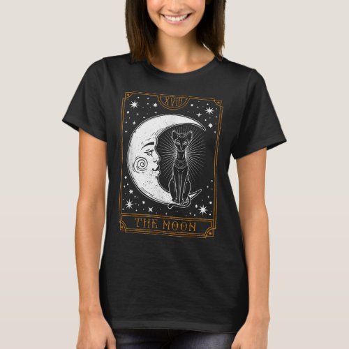 Vintage Tarot Card Crescent Moon Stars Egyptian Bl T_Shirt