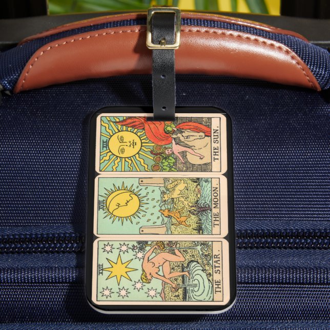 Vintage Tarot Card Trio Luggage Tag (Front Insitu 2)