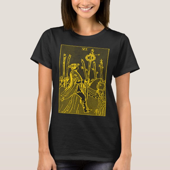 VINTAGE TAROT CARD WANDS SIX T-Shirt (Front)