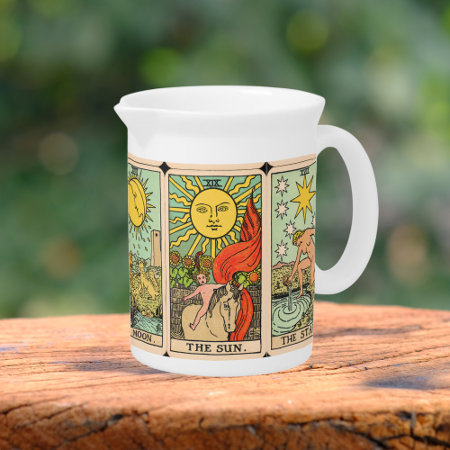Vintage Tarot Cards Sun Moon Stars  Beverage Pitcher