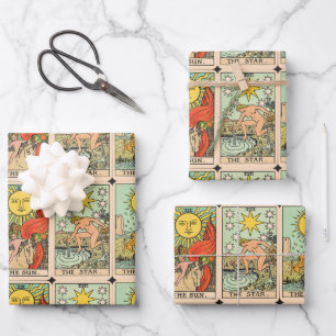 Vintage Tarot Cards Sun Moon Stars Wrapping Paper Sheets