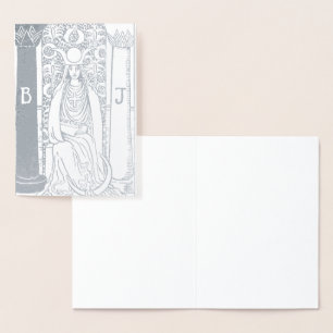 Vintage Tarot High Priestess Silver Foil Mystical Card