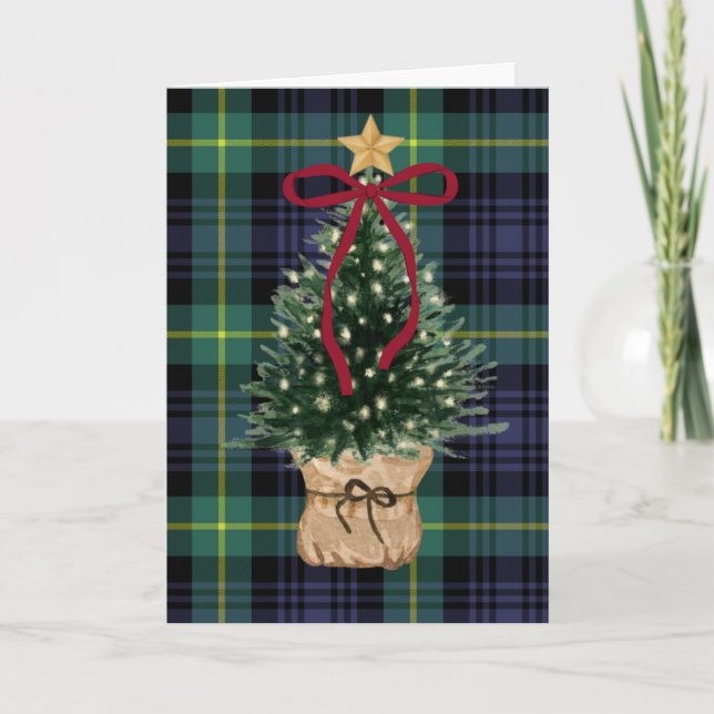 Vintage, Tartan Christmas Card with Christmas Tree (Front)