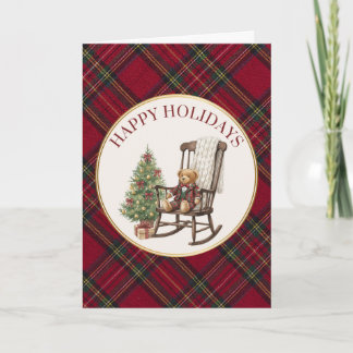 Vintage, Tartan Christmas Card with Teddy Bear