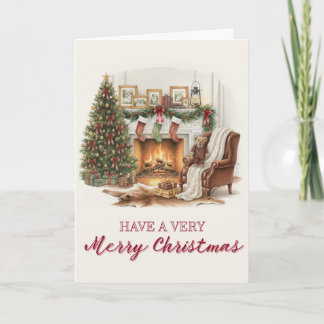 Vintage, Tartan Christmas Card with Teddy Bear