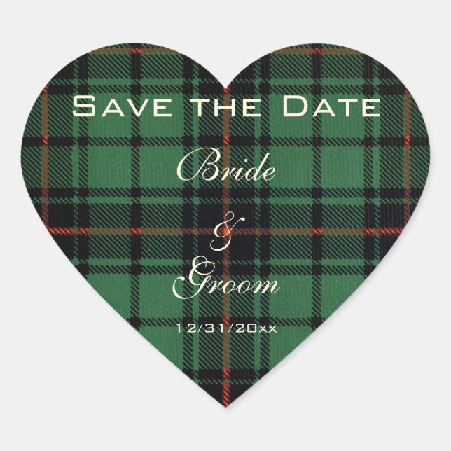 Vintage Tartan, Davidson Modern Pattern Wedding Heart Sticker (Front)