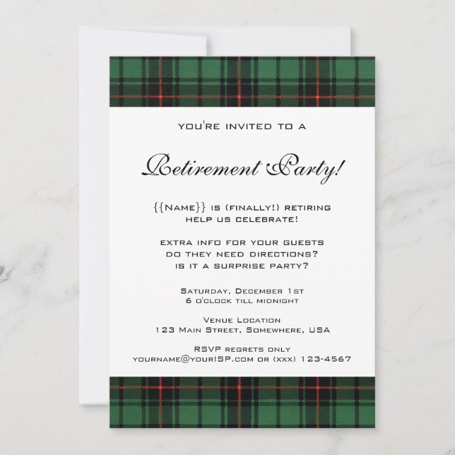 Vintage Tartan, Davidson Modern Retirement Party Invitation (Front)
