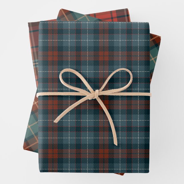 Vintage Tartan Pattern Wrapping Paper Sheets (In situ)