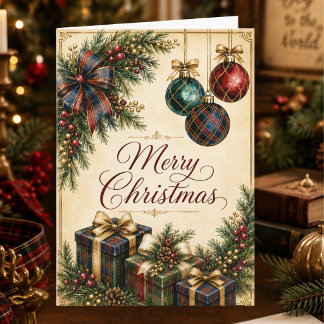 Vintage Tartan Plaid Gifts & Ornaments Christmas Holiday Card