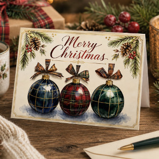 Vintage Tartan Plaid Ornaments Merry Christmas Holiday Card