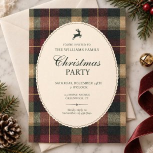 Vintage Tartan Rustic Plaid Christmas Party Invitation