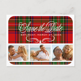 Vintage tartan save the Date Photo Announcement Postcard