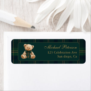 Vintage Tartan Teddy Bear Return Address Label