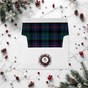 Vintage Tartan Wreath Monogram Christmas Envelope