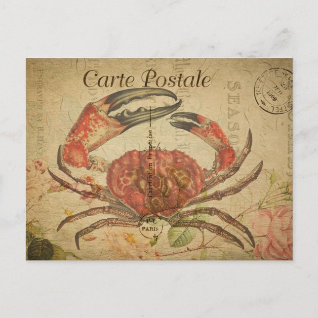 Vintage Tasmanian Crab Floral Flowers French Postcard (Front)