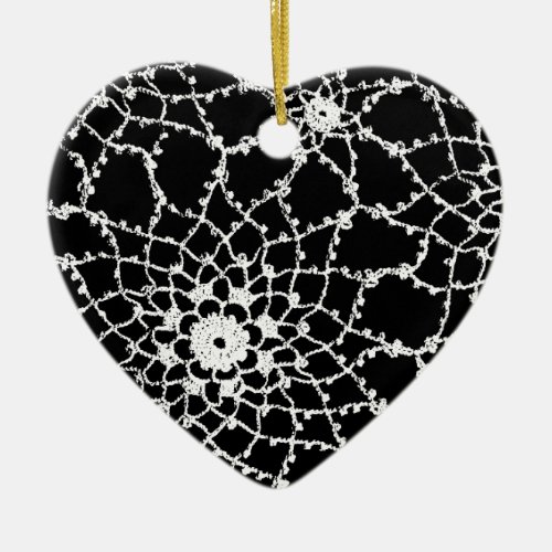 Vintage Tatted Lace Ceramic Ornament