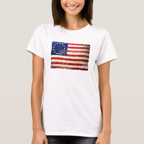 Vintage Tattered Betsy Ross American Flag T_shirt