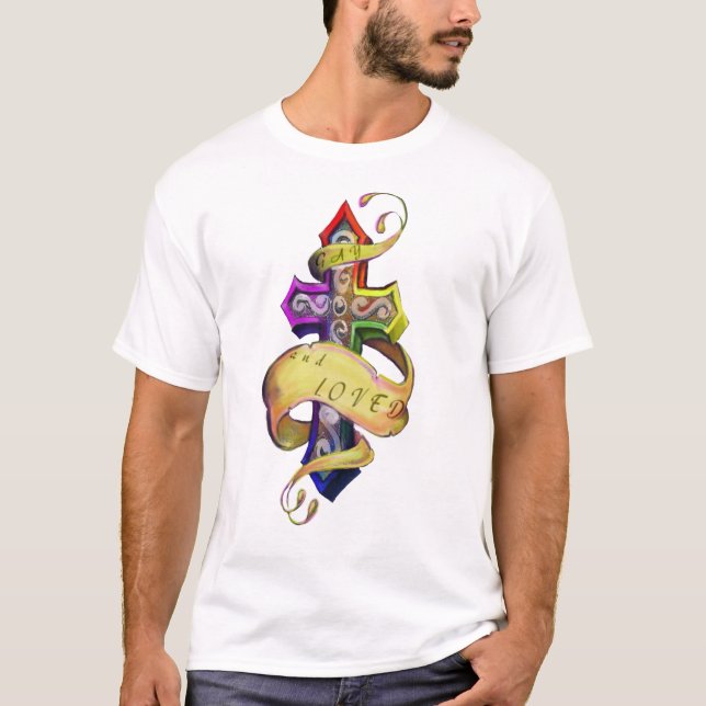 Vintage tattoo cross styled -gay love  T-Shirt (Front)