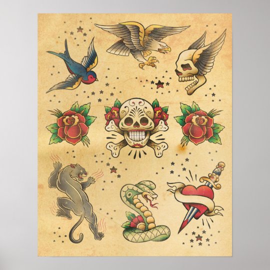 Vintage Tattoo Flash Poster | Zazzle.com