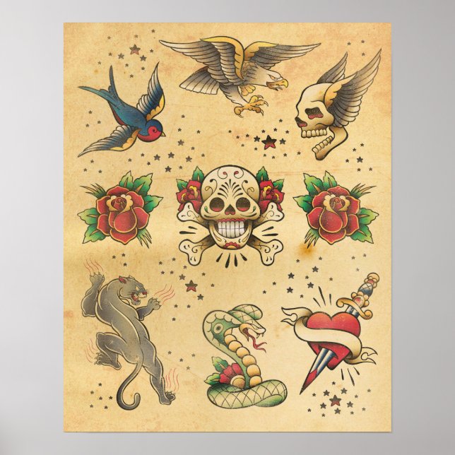 Vintage Tattoo Flash Poster (Front)