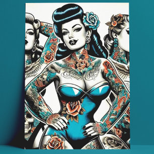 Vintage Tattoo Girls Postcard