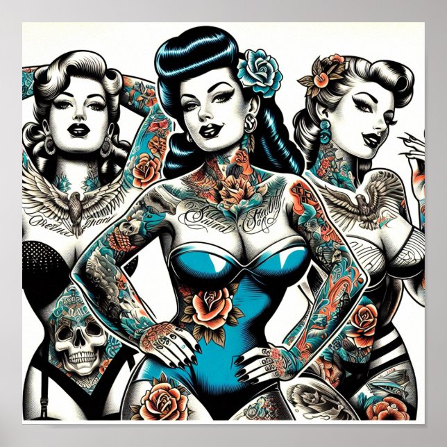 Vintage Tattoo Girls Poster (Front)