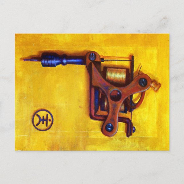 Vintage Tattoo Machine (Yellow) Postcard (Front)