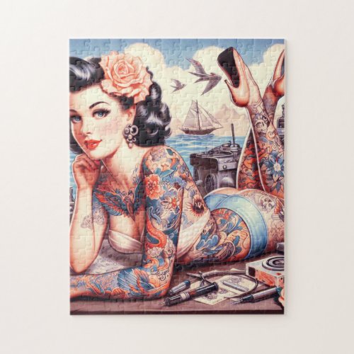 Vintage Tattoo Old School Girl Jigsaw Puzzle